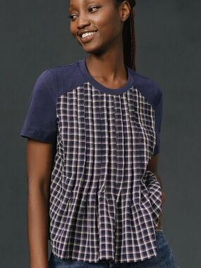 Porridge Navy Plaid Tee ~ L